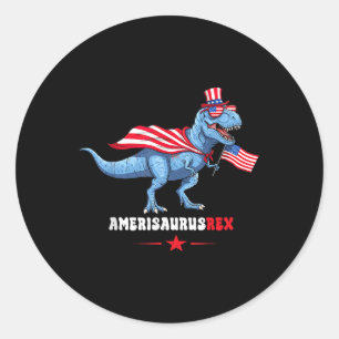 Adesivo Redondo Amerisaurusrex 4 de julho Bandeira Americana T-rex