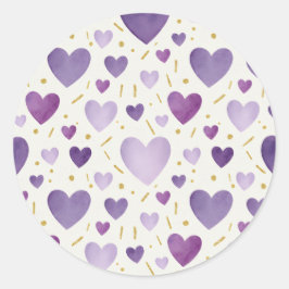 Adesivo Redondo Amethyst Dream Watercolor & Gold Glitter Hearts