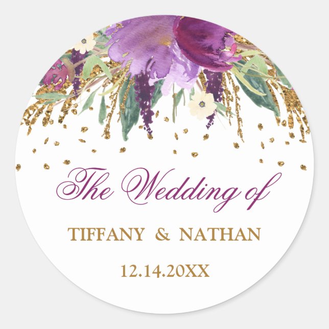 Adesivo Redondo Ametist Floral de Aquarela Puro (Frente)