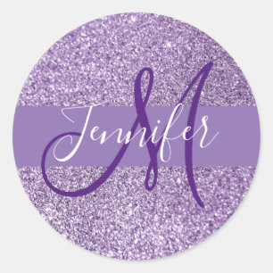 Adesivo Redondo Ametist Glitter Photo Name e Initial