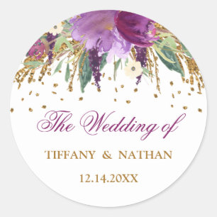 Adesivo Redondo Ametista Sparkling floral da aguarela roxa