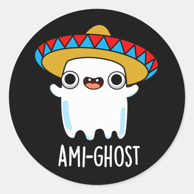 Adesivo Redondo Ami-ghost Engraçado Fantasma Mexicano Pun Dark BG (Frente)