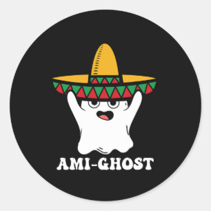Adesivo Redondo Amighost Spooky Halloween Fantasma Mexicana Sombre