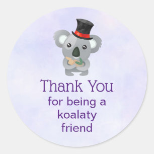 Adesivo Redondo Amigo de Koalaty Pun Cute Koala em Top Hat