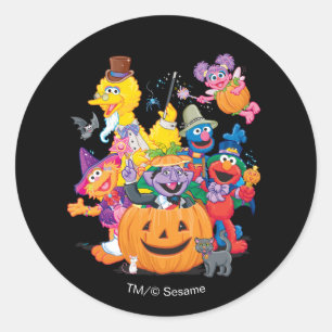 Adesivo Redondo Amigos da Rua Sésamo   Feliz Halloween