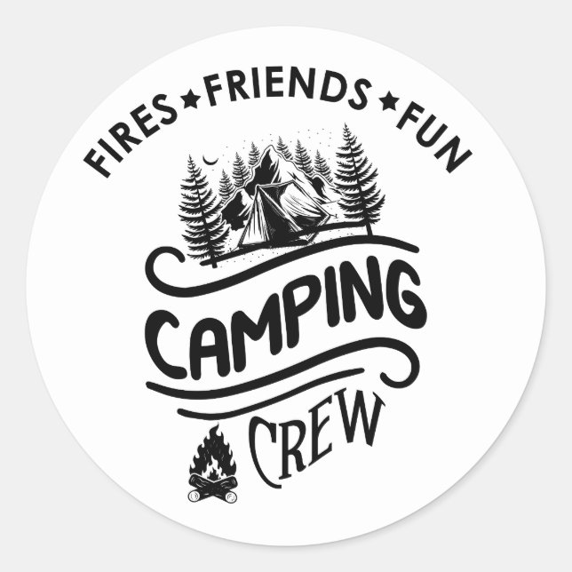 Adesivo Redondo Amigos do camping-slogan da equipe engraçada (Frente)