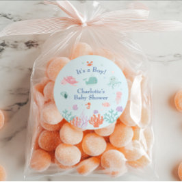 Adesivo Redondo Amigos do Oceano Reprodutor Azul É Um Chá de frald