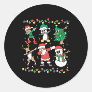 Adesivo Redondo Amigos Duendes do Papai Noel Dabbing Divertido Nat
