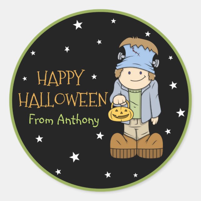 Adesivo Redondo Amigos Funky Frankenstein Halloween Sticker (Frente)