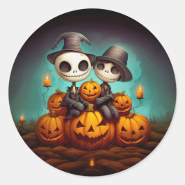 Adesivo Redondo Amigos pagãos de Spooky celebram feliz Dia das Bru