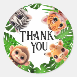 Adesivo Redondo Amigos Safari girafa zebra elefante-macaco-zebra