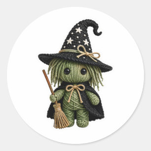 Adesivo Redondo Amigurumi Estilo Bruxinha Verde Costurada com Vass