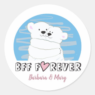 Adesivo Redondo Amizade BFF Urso Polar Fofo