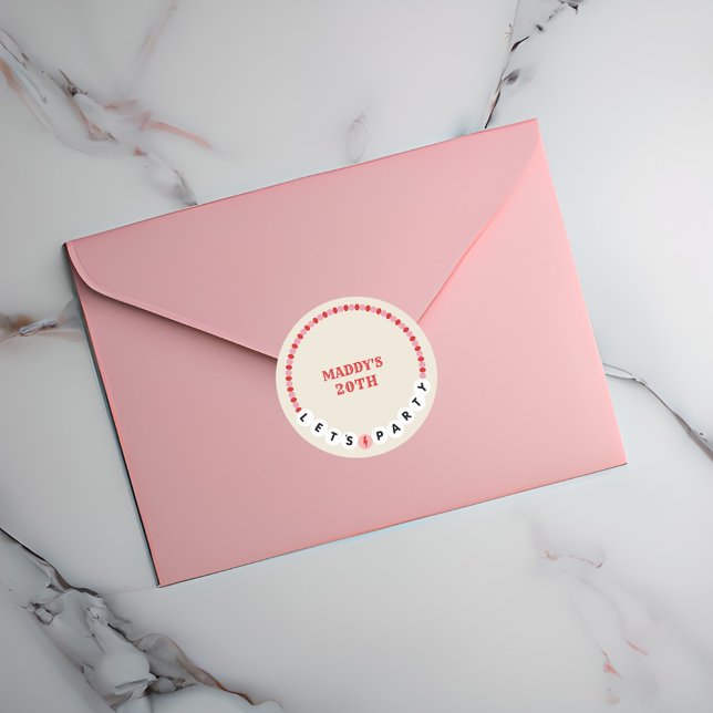 Adesivo Redondo Amizade do Partido do vamos Bracelet Vermelho Rosa (Criador carregado)