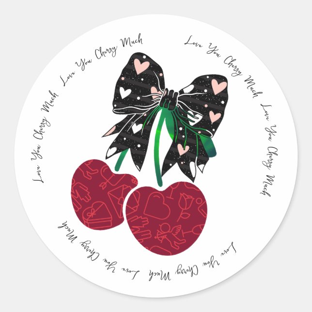 Adesivo Redondo Amo cereja muito fruta engraçado (Frente)