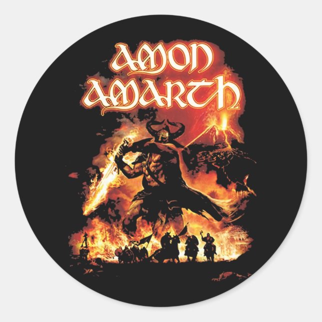 Adesivo Redondo Amon Amarth Retro Fan Art Tribute Design (Frente)