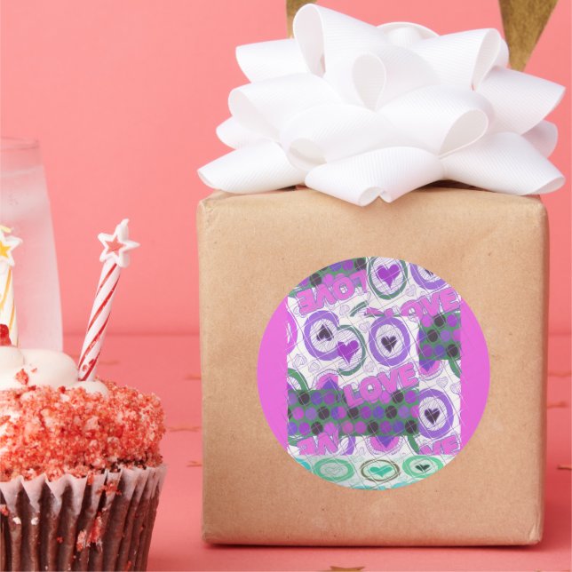 Adesivo Redondo Amor Adorável, Coração, Impressão (Festa)