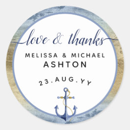 Adesivo Redondo Amor & Agradecimentos #Azul Náutico & Dourado #Fav