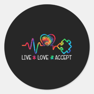 Adesivo Redondo Amor ao Vivo Aceita Autismo Sensibilização Coração