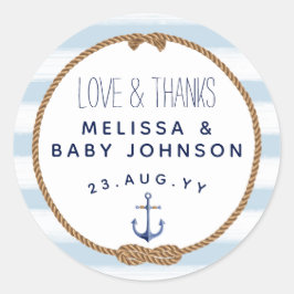 Adesivo Redondo Amor Azul Bebê e Obrigados Favor do Chá de fraldas