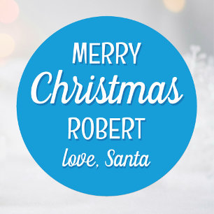Adesivo Redondo Amor Azul Retro do Papai Noel Natal Personalizado