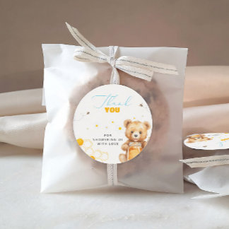 Adesivo Redondo Amor Bear Moderno Chá de fraldas Obrigado