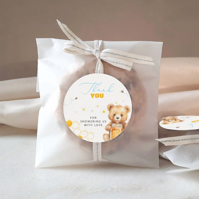 Adesivo Redondo Amor Bear Moderno Chá de fraldas Obrigado (Criador carregado)