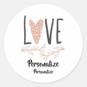 Adesivo Redondo Amor - Bonito Boho Cardíaco Valentine Day Personal