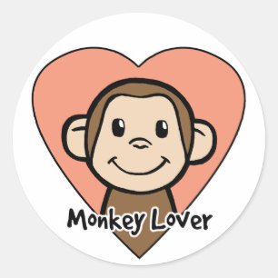 Adesivo Redondo Amor bonito do macaco do sorriso do clipart dos