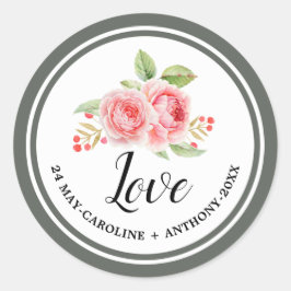 Adesivo Redondo Amor. Casamento de Rosas de Watercolor