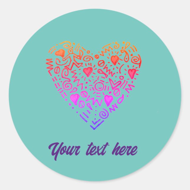 Adesivo Redondo amor coração ombre roxo rabisco roxo rosa (Frente)