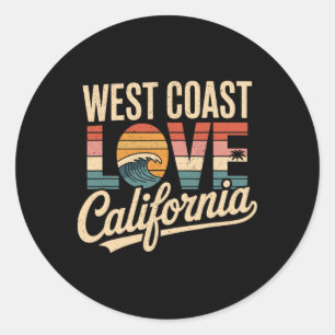 Adesivo Redondo Amor da Costa Oeste Califórnia Surf Retrô Sol Ocea