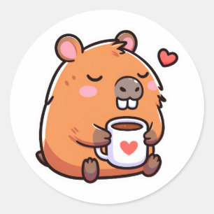 Adesivo Redondo Amor de café Capybara