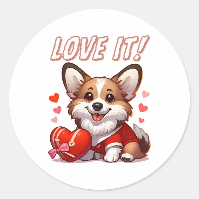 Adesivo Redondo Amor de Corgi Fofo (Frente)