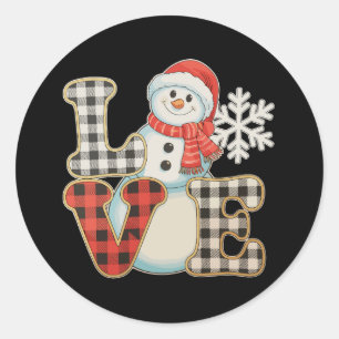 Adesivo Redondo Amor de Natal Bonito Boneco de Neve Xadrez de Búfa