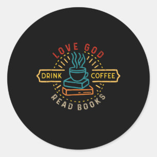 Adesivo Redondo Amor Deus Beba Café Ler Livros Amantes Vintage Ch