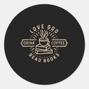 Adesivo Redondo Amor Deus Beba Café Ler Livros Amantes Vintage Ch