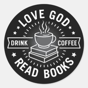 Adesivo Redondo Amor Deus Beba Café Ler Livros Vintage