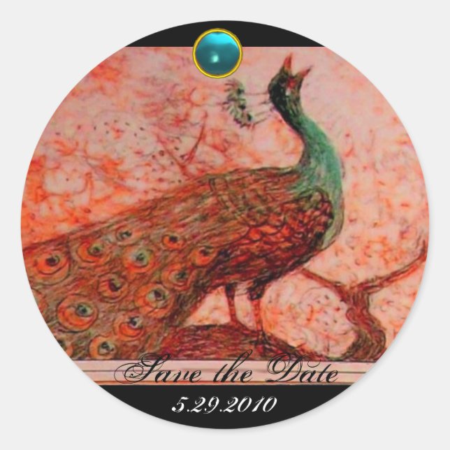 Adesivo Redondo AMOR DO CASAMENTO PEACOCK - Amarroz preto-alaranja (Frente)