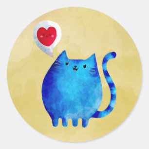 Adesivo Redondo Amor do gato azul do gatinho