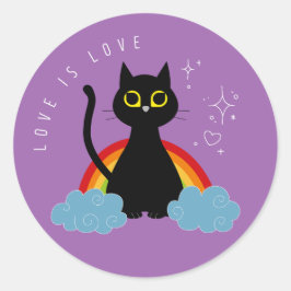 Adesivo Redondo AMOR É AMOR - Rainbow Black Cat Sticker