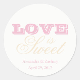 Adesivo Redondo Amor é doce Favor de Casamento Vestido Champanhe