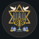 Adesivo Redondo Amor e Luz Hanukkah judeu Menorah judeu Chanuka<br><div class="desc">Chanucá é um festival judeu comemorando a rededicação do Segundo Templo Também é conhecido como o Festival das Luzes,  Chanukah.</div>