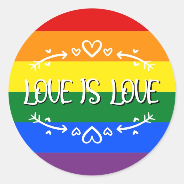 Adesivo Redondo Amor é Orgulho LGBTQ Arco-Íris (Frente)