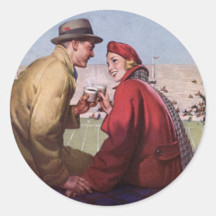 Adesivo Redondo Amor e romance do vintage, casal no jogo de