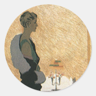 Adesivo Redondo Amor e Romance Vintage, Jantar Elegante de Casal