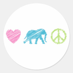 Adesivo Redondo Amor, Elefante e Paz