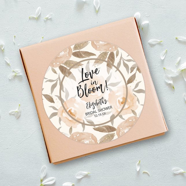 Adesivo Redondo Amor em Flor Terracota Floral Rústica (Love in Bloom Rustic Peach Floral Round Stickers 3 inch)