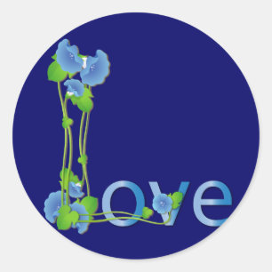 Adesivo Redondo Amor em flores azuis