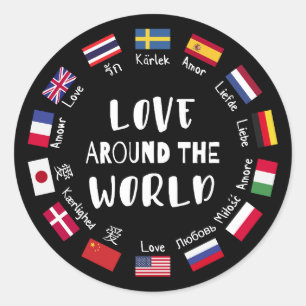 Adesivo Redondo Amor em Todo o Mundo Idiomas